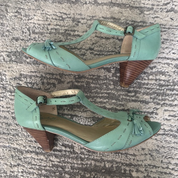 Seychelles Teal T Strap Leather Heels w Tassel 8.5 - Picture 2 of 5